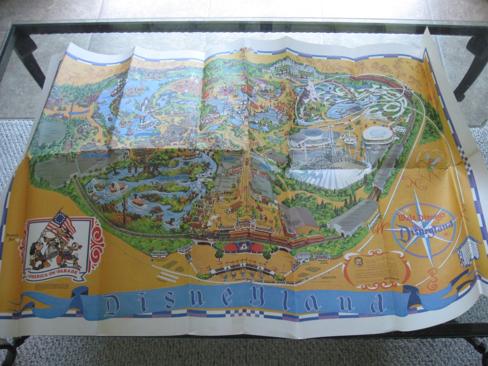 RARE Vintage 1975 Disneyland Park Poster Map - America On Parade Bicentennial