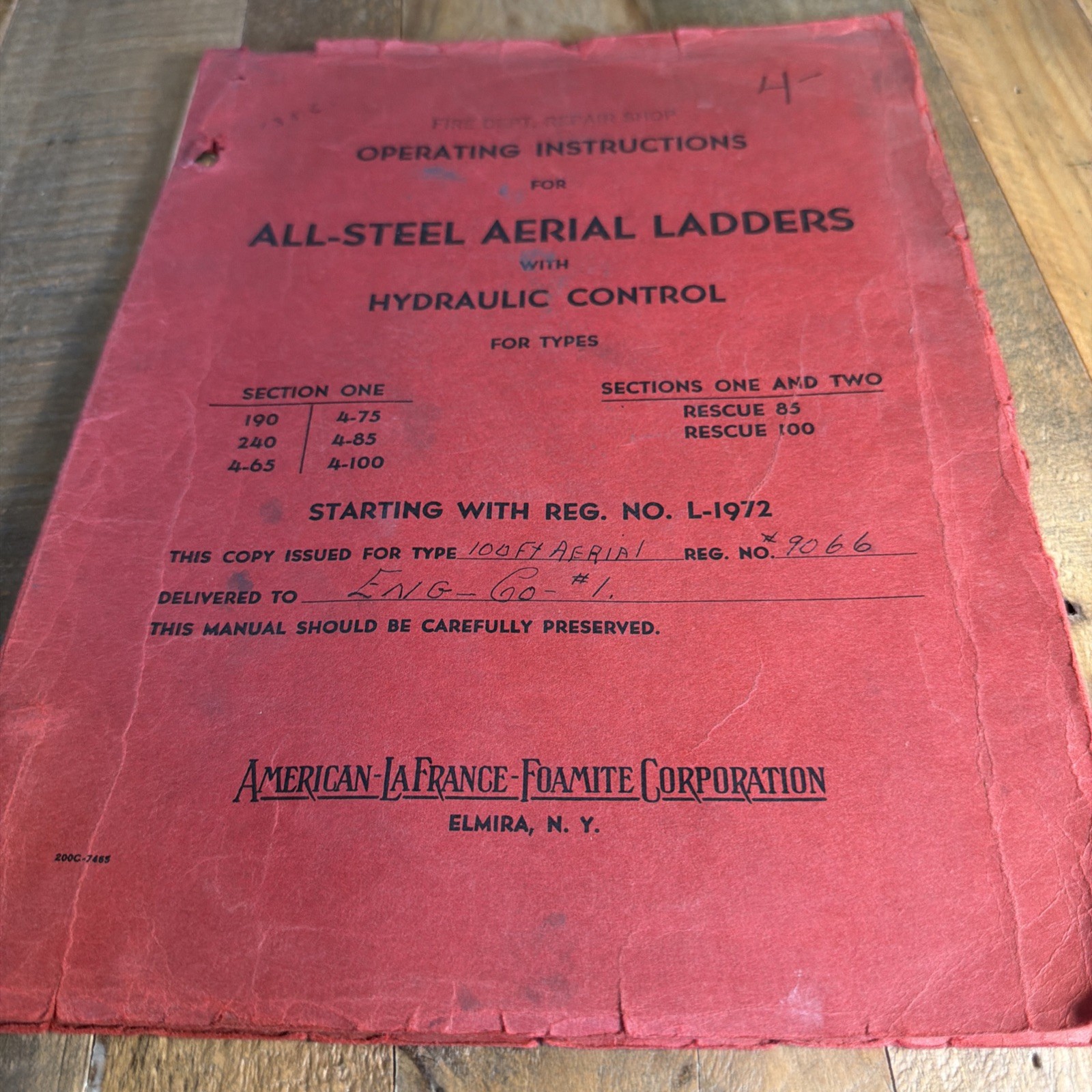 Vintage American LaFrance Fire Truck Aerial Ladder Hydraulic Control Manual Shop Vintage American LaFrance Fire Truck Aerial Ladder Hydraulic Control Manual Shop