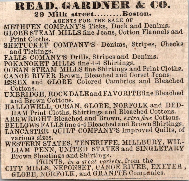 Read Garden & Co. Boston MA 1860 Boston Ad 5AK9-M27