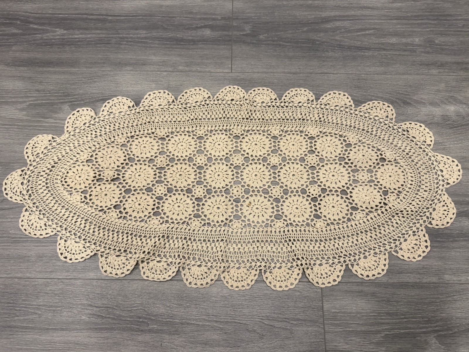 100% Cotton Beige Color Handmade Crochet Lace 14x31 100% Cotton Beige Color Handmade Crochet Lace 14x31