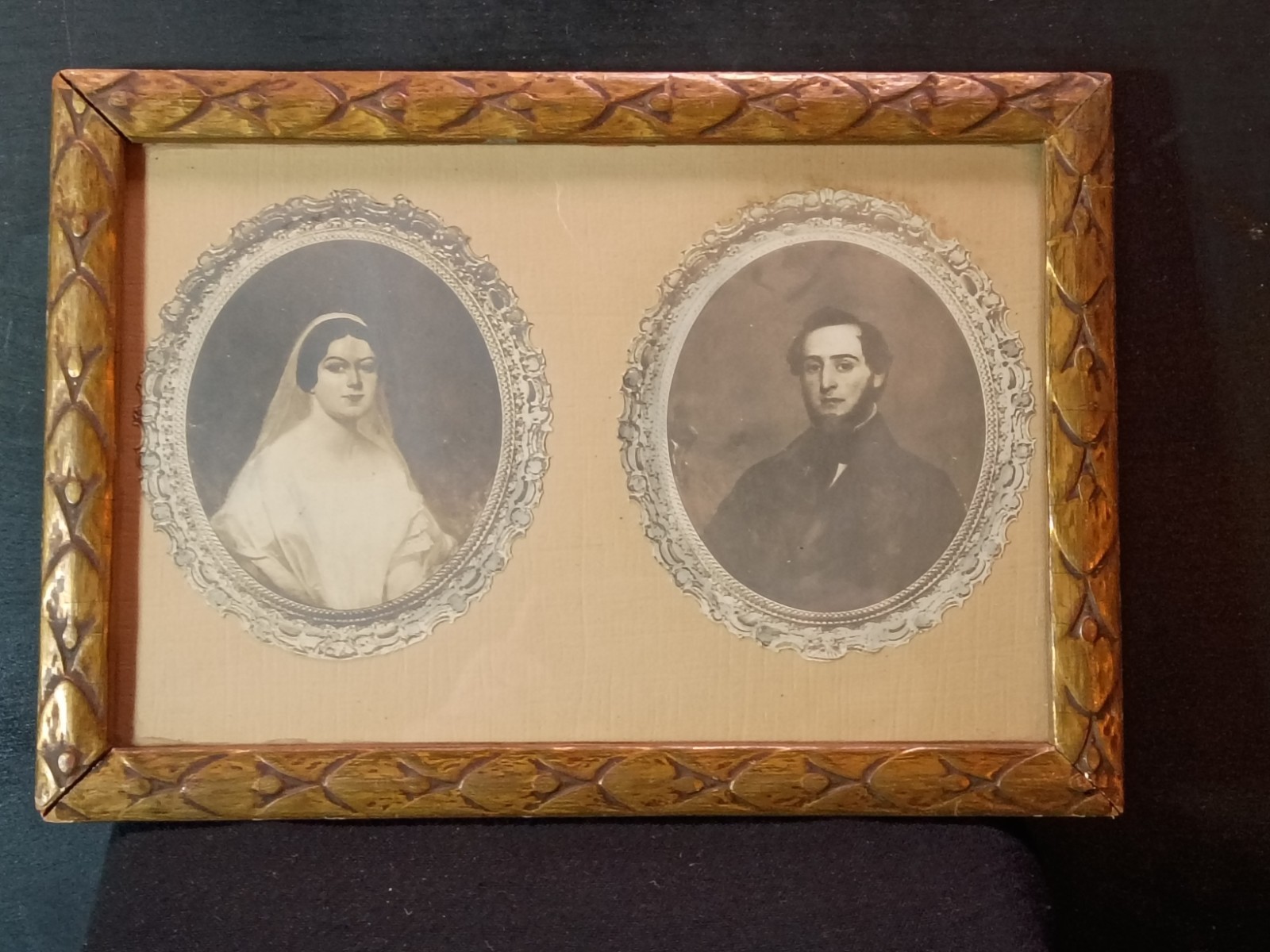 Antique Victorian Wedding Portrait Pair Carved Gold Gilt Frame Washington DC 