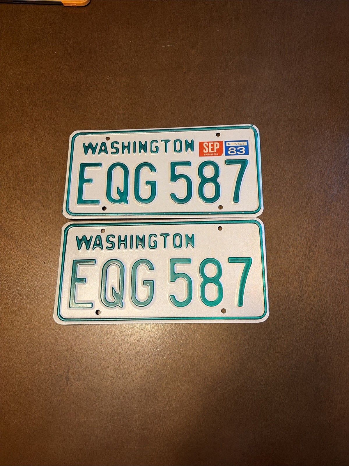 Vintage Washington License Plate Pair Set (1968 - 1982) EQG 587 NICE Vintage Washington License Plate Pair Set (1968 - 1982) EQG 587 NICE