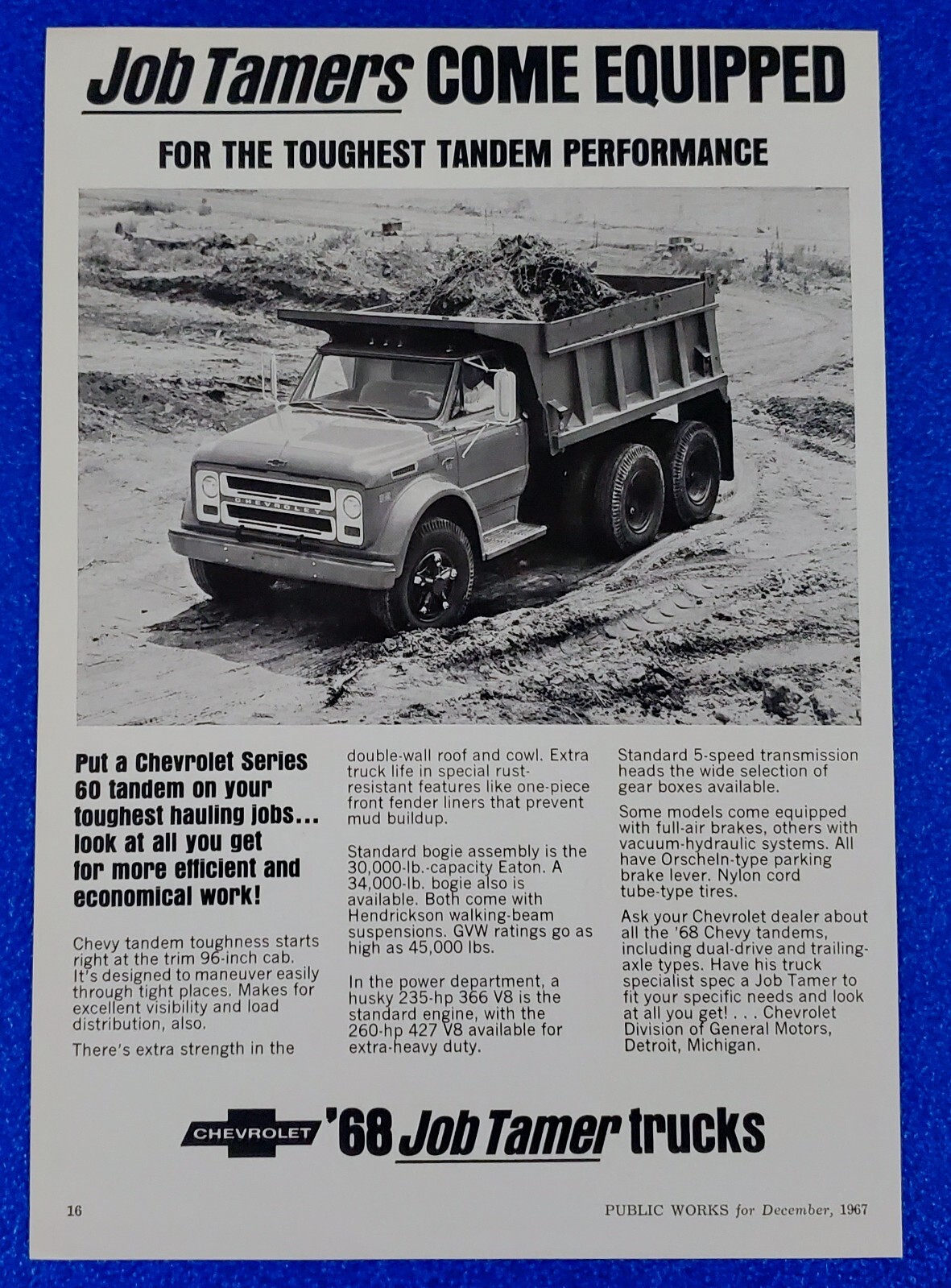 1968 CHEVY SERIES 60 TANDEM TRUCK ORIGINAL PRINT AD CHEVROLET CLASSIC WORK TRUCK 1968 CHEVY SERIES 60 TANDEM TRUCK ORIGINAL PRINT AD CHEVROLET CLASSIC WORK TRUCK