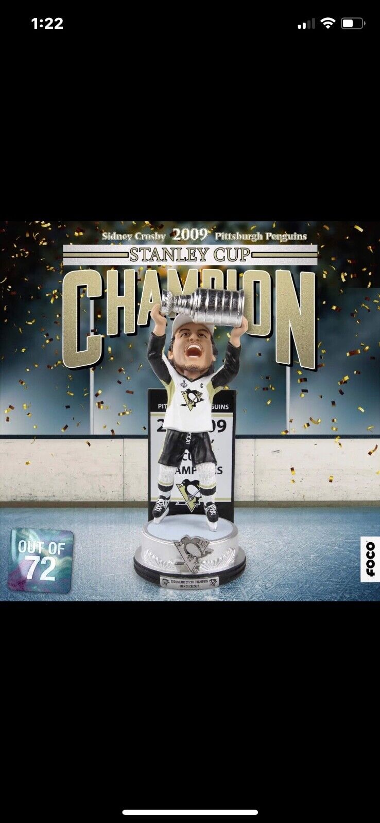 SIDNEY Crosby FOCO Bobblehead 59/72 Pittsburgh PENGUINS 2009 Stanley CUP