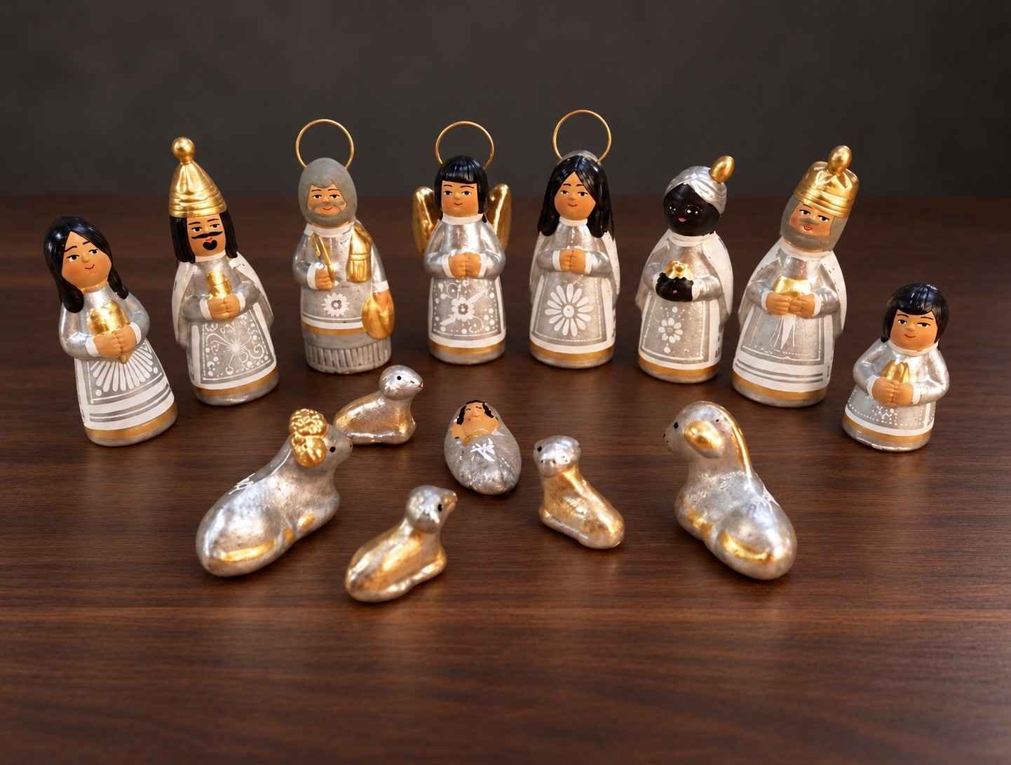 Nativity Set silver Gold Christmas Figurines Hand Paintef - Mexican Cly Nativity Set silver Gold Christmas Figurines Hand Paintef - Mexican Cly