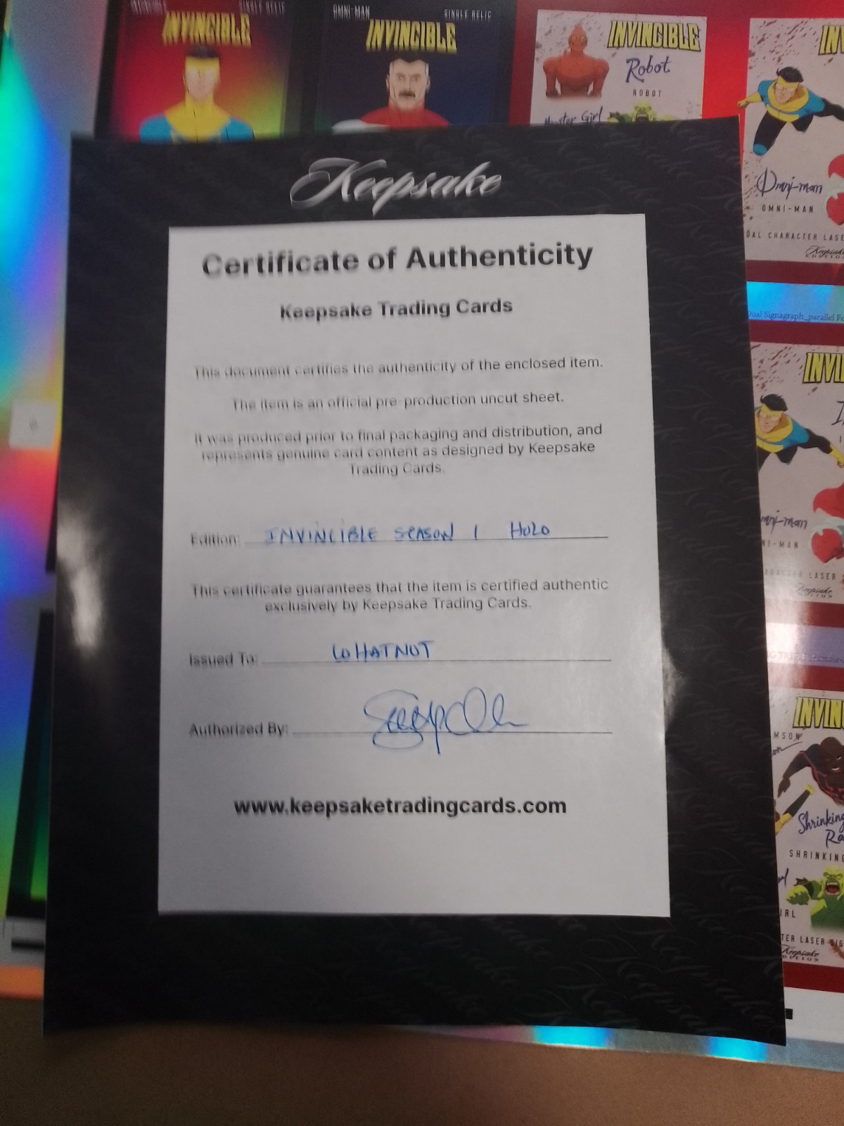 Keepsake Invincible S1 Holo Uncut Sheet Relics/Red/Signagrap(24 Cards With COA) Keepsake Invincible S1 Holo Uncut Sheet Relics/Red/Signagrap(24 Cards With COA)