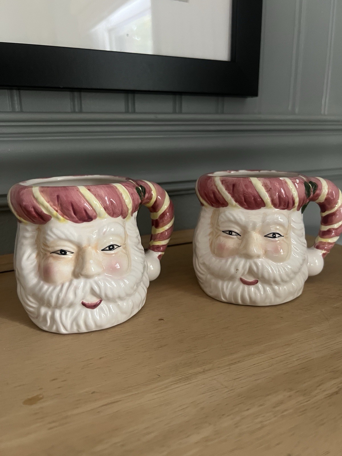Vintage K’s Collection Santa Claus Christmas Mugs Jolly Face Set of 2