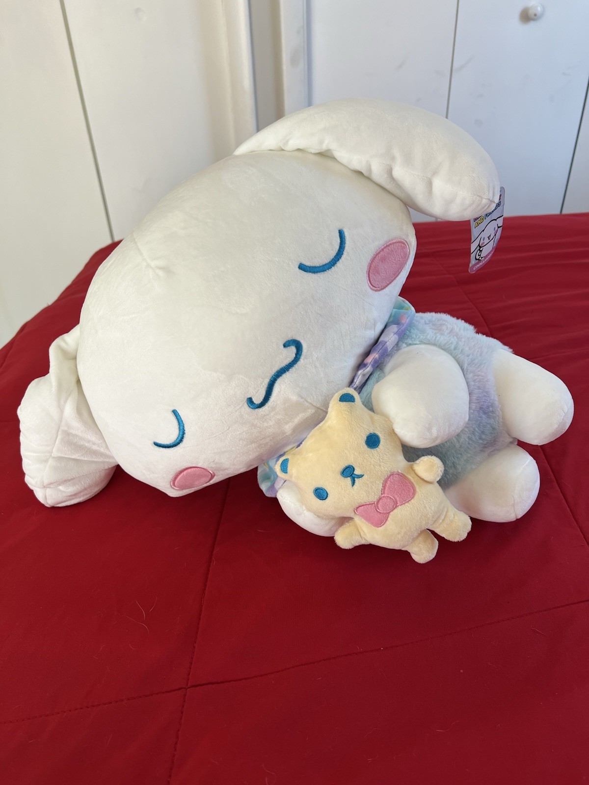 Jazwares Sanrio Sleeping Cinnamaroll w/Teddy bear 20” Stuffed Plush Hello Kitty