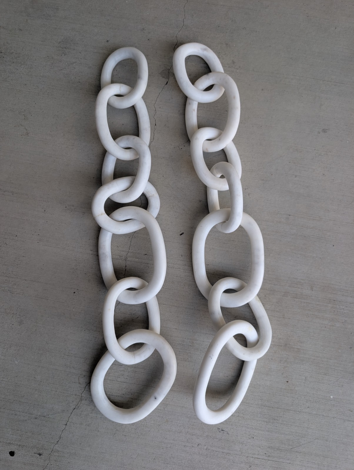 Pair Vintage Hand Carved White Marble Chain Link Sculptures 28\