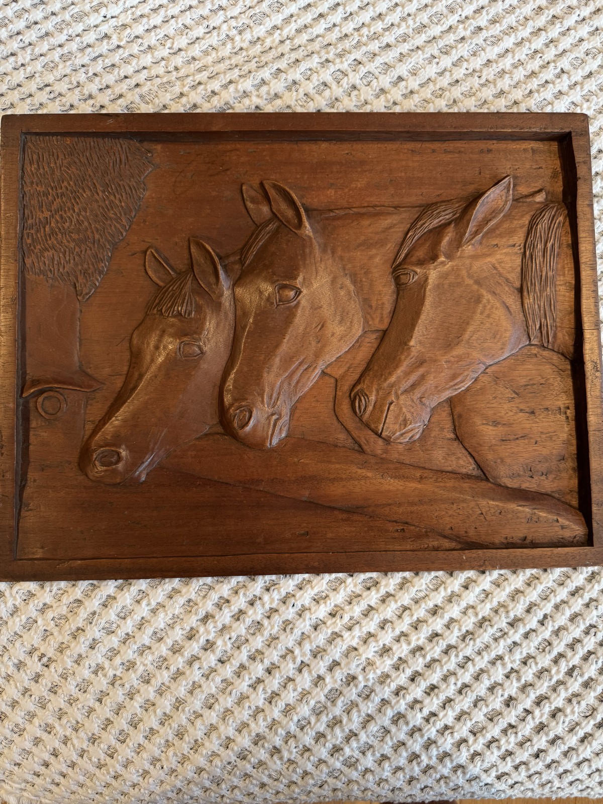 Hand Carved Wood Three Horses Picture- Amazing Craftsmanship 17.5 Hand Carved Wood Three Horses Picture- Amazing Craftsmanship 17.5