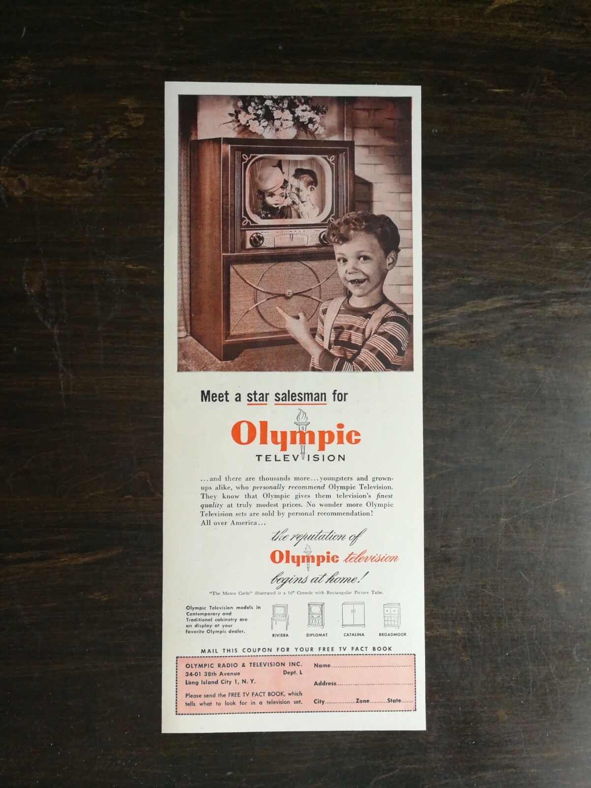 Vintage 1950 Olympic Television Original Ad 721 Vintage 1950 Olympic Television Original Ad 721