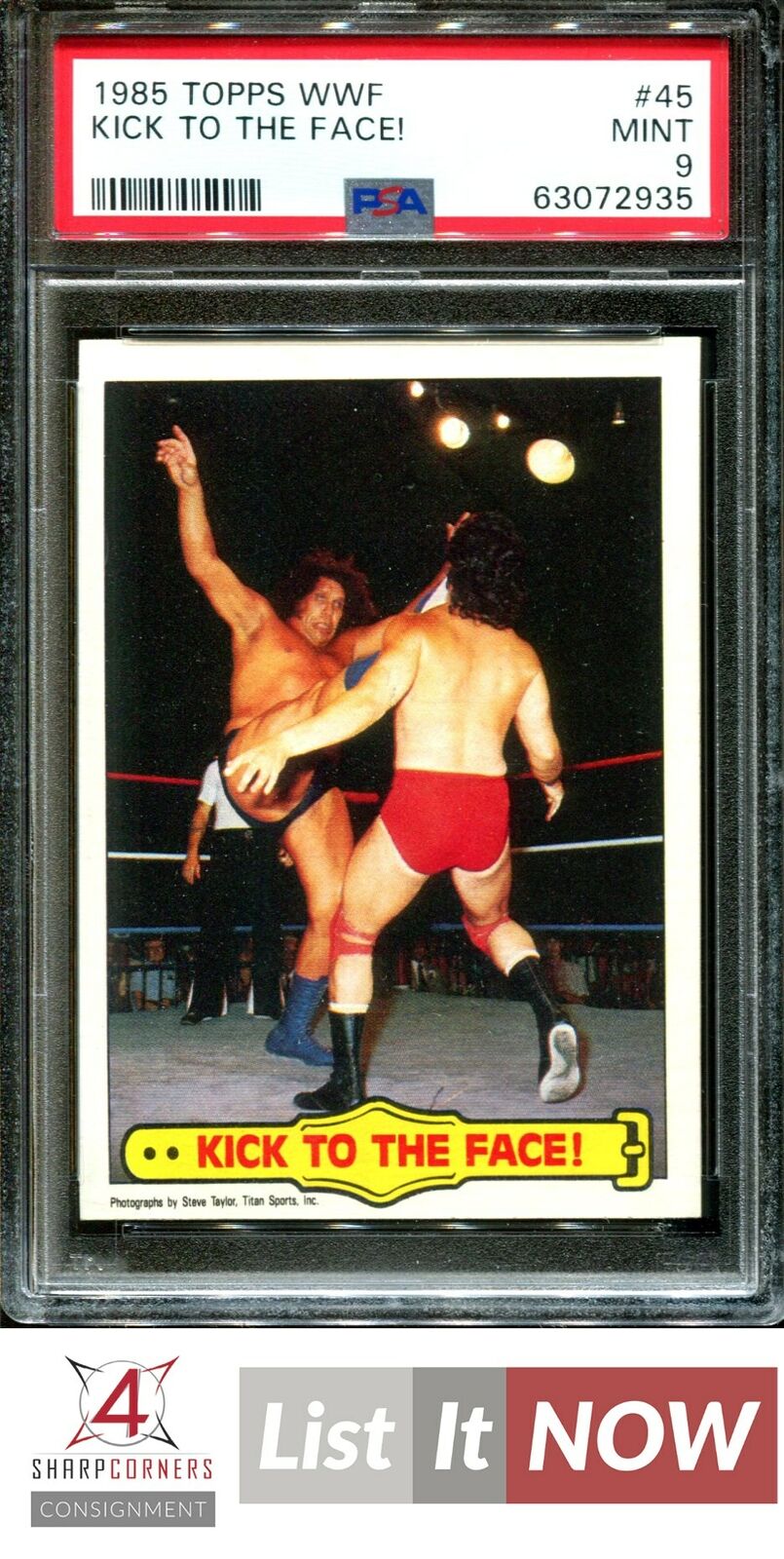 1985 TOPPS WWF #45 ANDRE THE GIANT KICK TO THE FACE PSA 9 A3234490-935