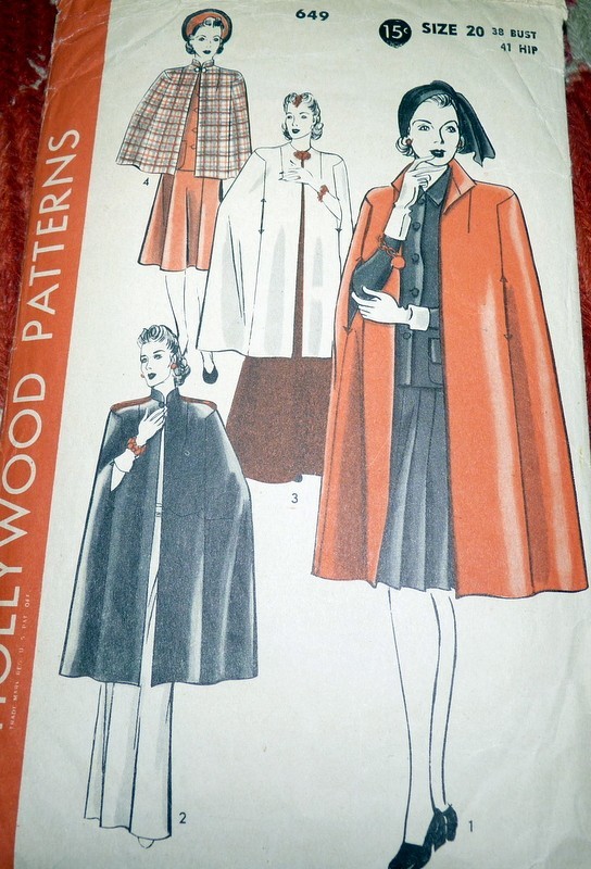 *LOVELY VTG 1930s CAPE HOLLYWOOD Sewing Pattern 20/38 *LOVELY VTG 1930s CAPE HOLLYWOOD Sewing Pattern 20/38
