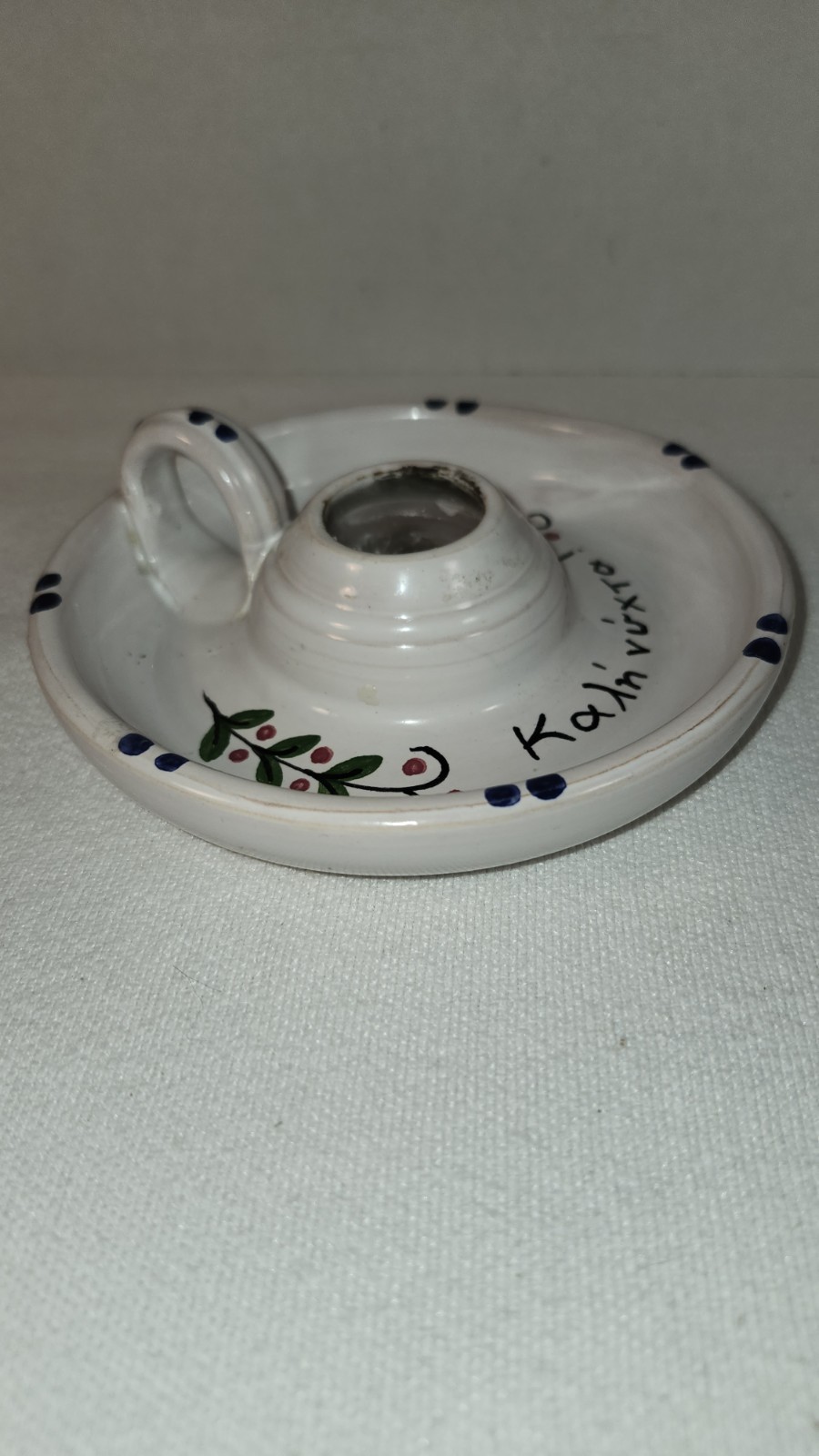 VINTAGE FRENCH HAND PAINTED PORCELAIN CANDEL HOLDER VINTAGE FRENCH HAND PAINTED PORCELAIN CANDEL HOLDER
