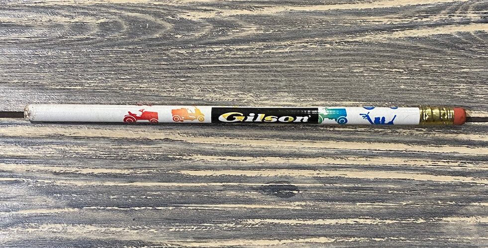 Vintage Gilson Rodnet Albright Garage Ad White Multicolor Unsharpened Pencil Vintage Gilson Rodnet Albright Garage Ad White Multicolor Unsharpened Pencil