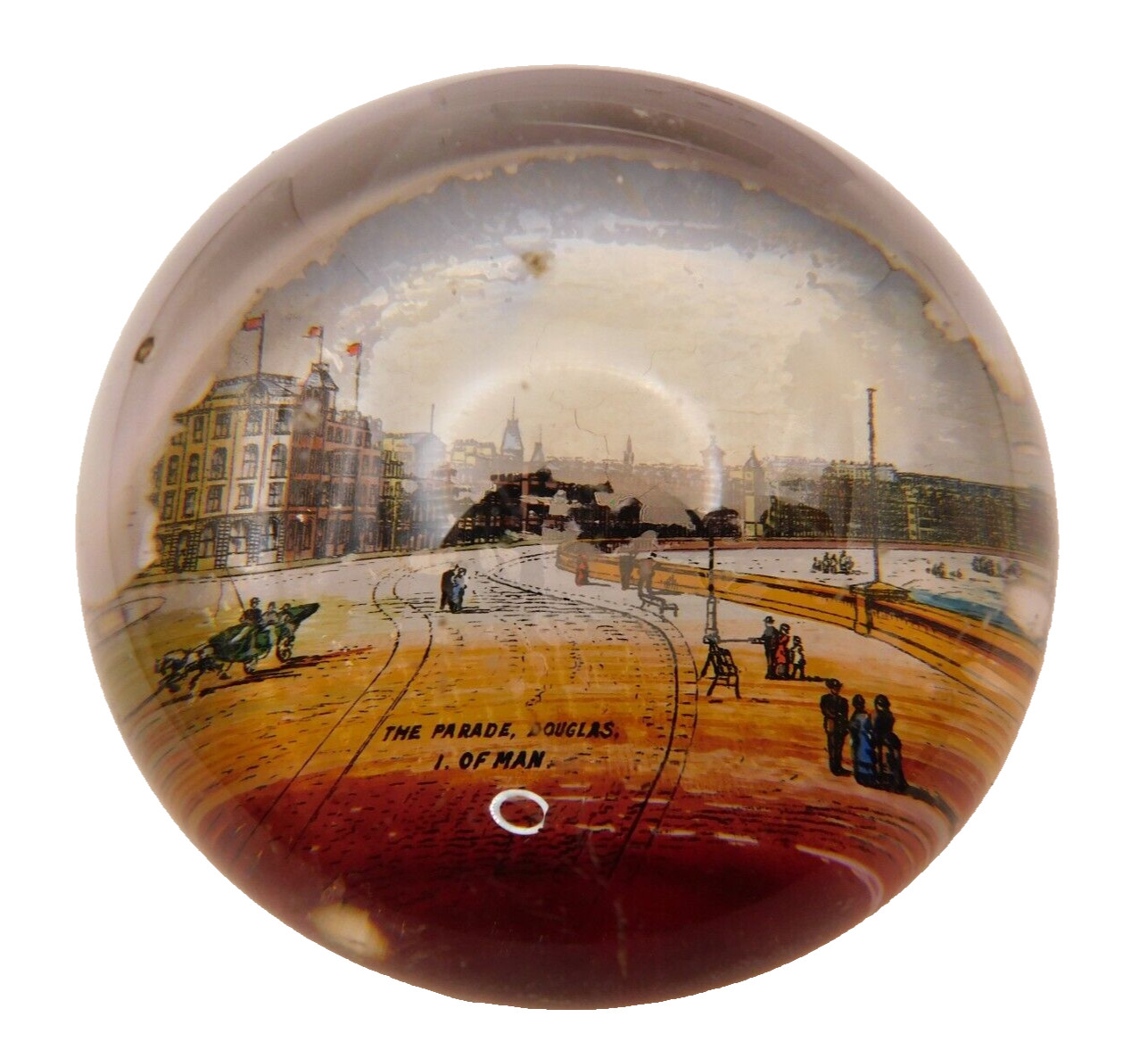 Antique Victorian Souvenir Glass Paperweight The Parade Douglas 1 of Man Antique Victorian Souvenir Glass Paperweight The Parade Douglas 1 of Man