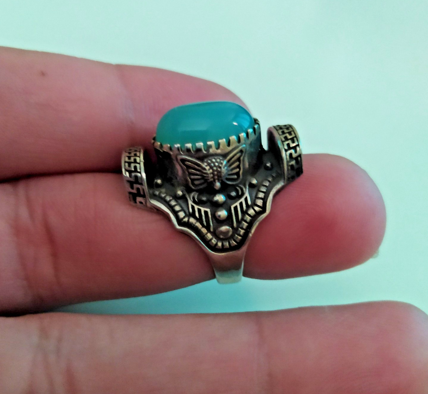 Ancient Victorian Sterling Silver Ring Engraved Vintage Aquamarine Stone Siz 6.5 Ancient Victorian Sterling Silver Ring Engraved Vintage Aquamarine Stone Siz 6.5