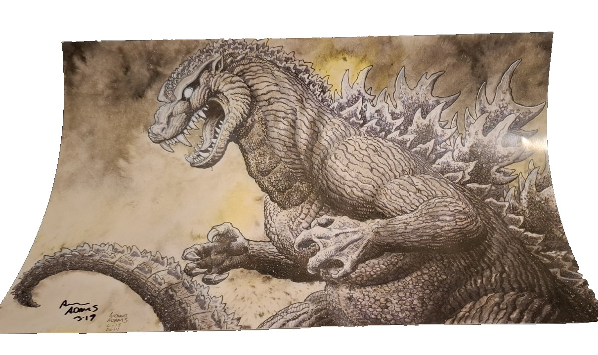 2014 SF FAN EXPO ARTHUR ADAMS GODZILLA ART PRINT SIGNED POSTER