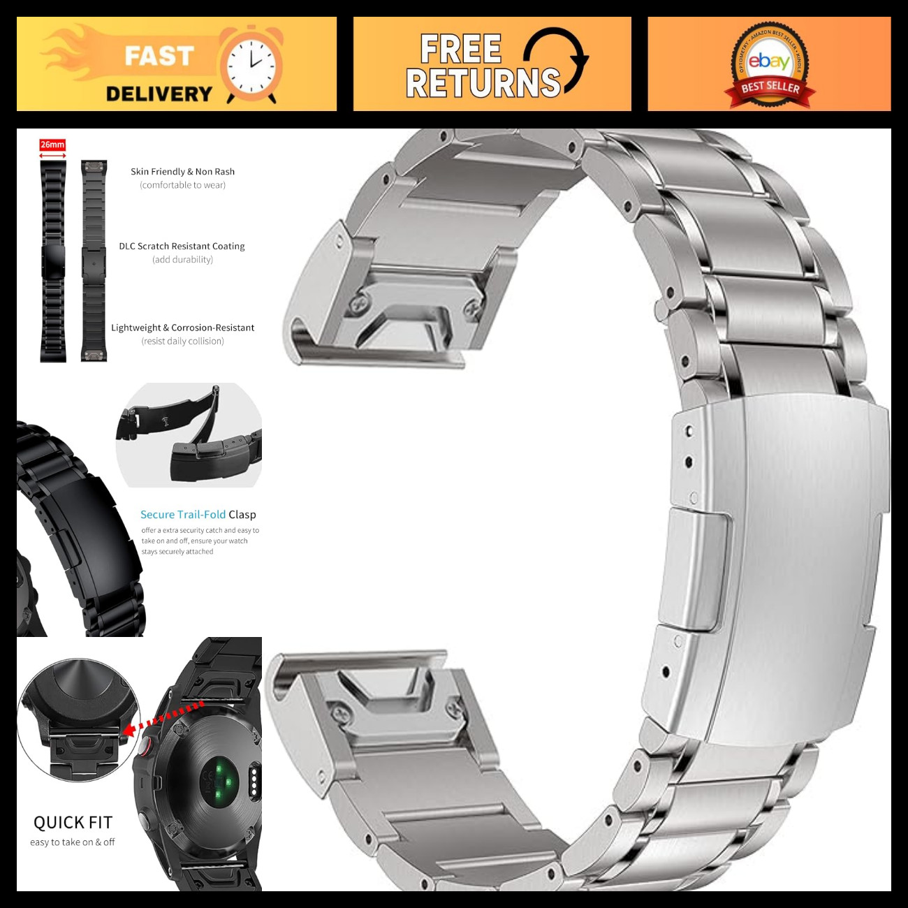 Titanium 22mm Band Compatible for Fenix 9 8 47mm/E 47mm/7/6 Pro/5 Plus/EPIX 2/Fo