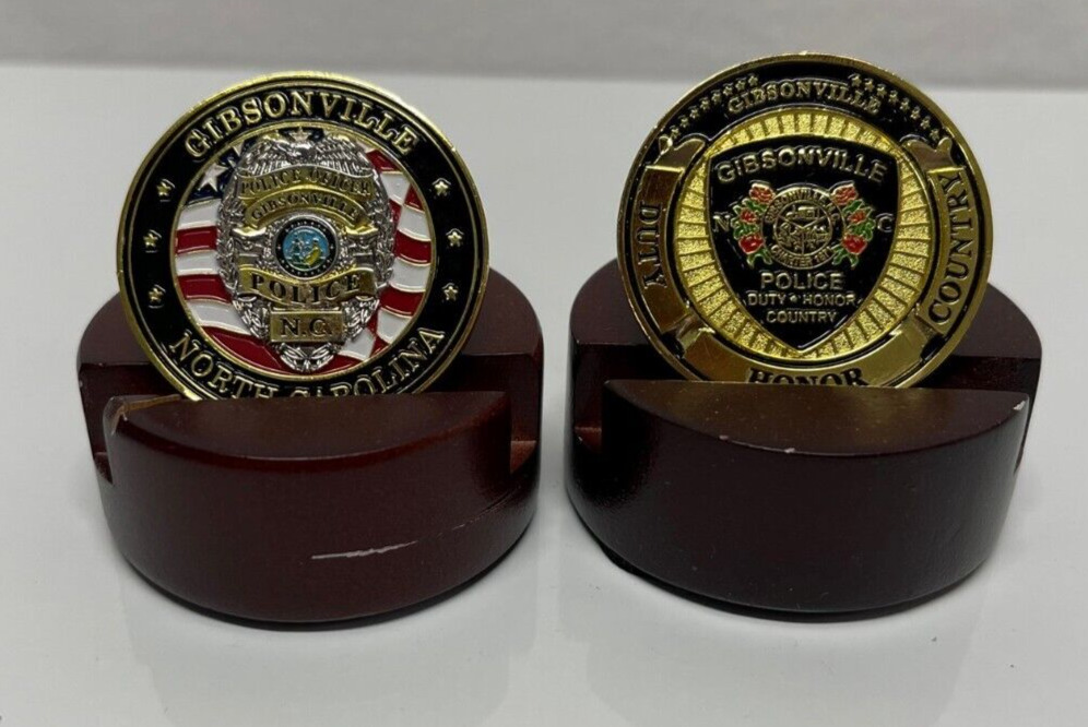 Two Gibsonville NC Police Department 1.5 Inch Challenge Coins
