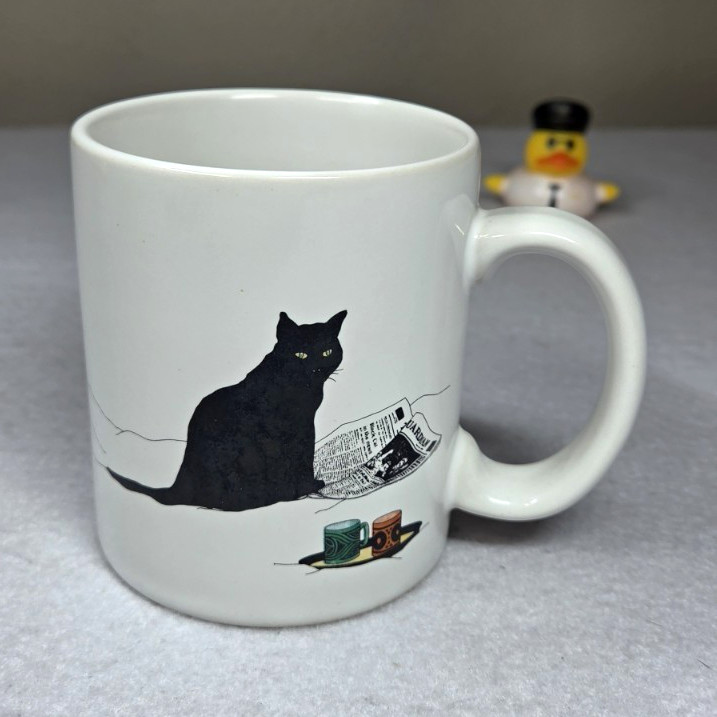 Vintage Sue Boettcher Black Cat Illustration Ceramic Mug Coffee Cup 1980s Vintage Sue Boettcher Black Cat Illustration Ceramic Mug Coffee Cup 1980s