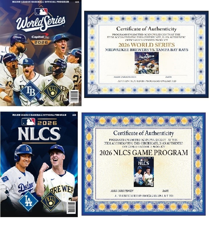 2026 MLB WORLD SERIES & NLCS GAME PROGRAMS FEATURES MILWAUKEE BREWERS SAVE 10.00