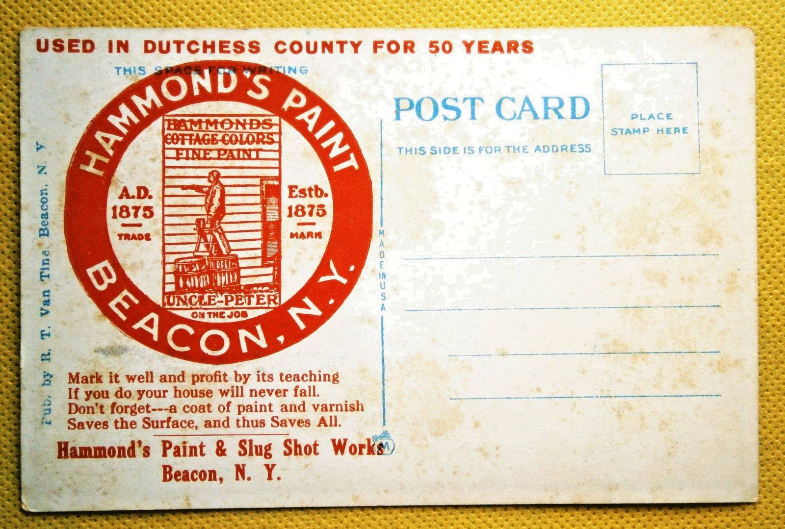 93. Vintage HAMMOND'S PAINT Beacon, NY Advertising Postcard, front pictures Fish 93. Vintage HAMMOND'S PAINT Beacon, NY Advertising Postcard, front pictures Fish