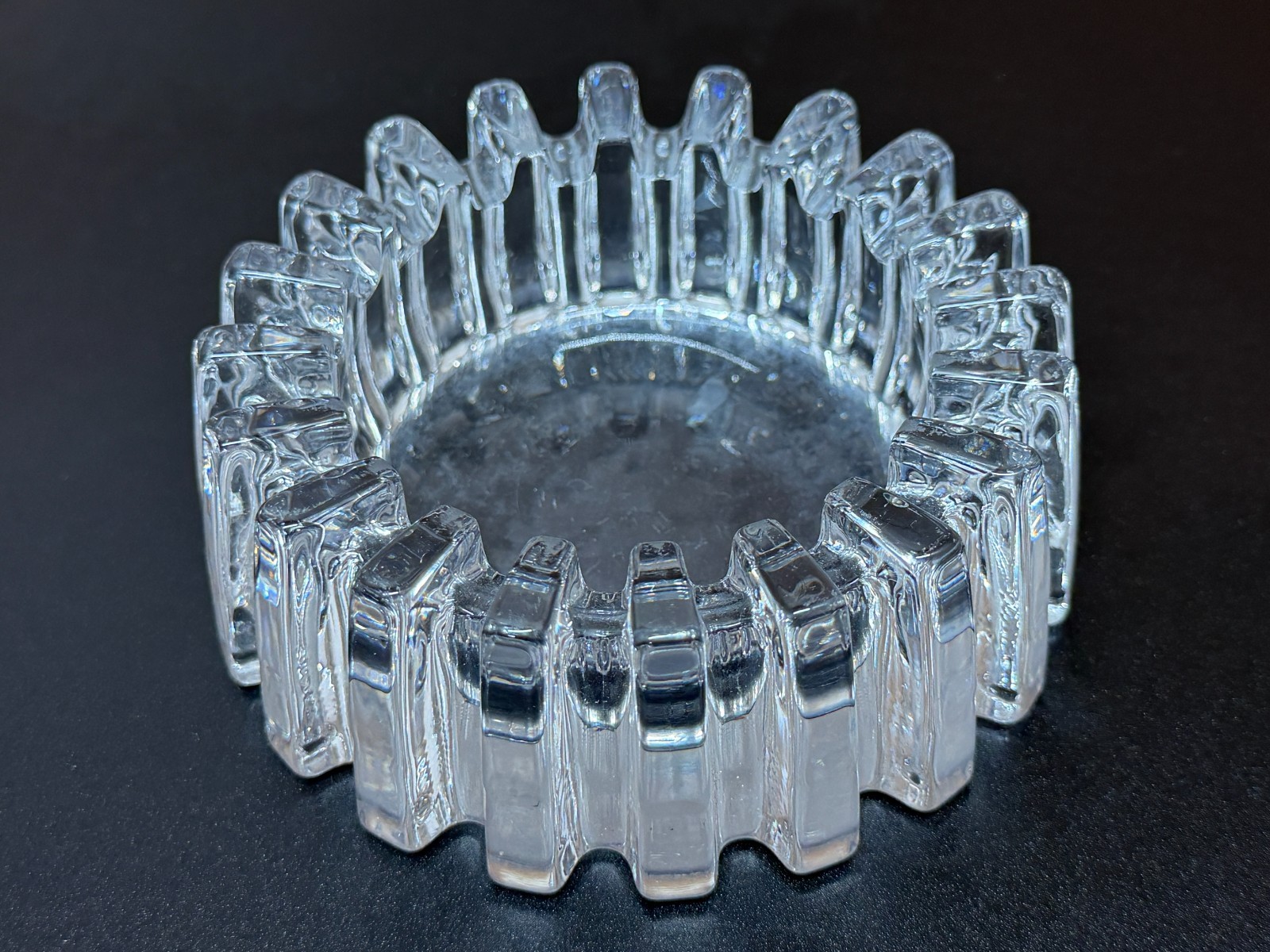 Vintage MCM Brutalist Clear Ice Glass Gear Sprocket Ashtray Bowl