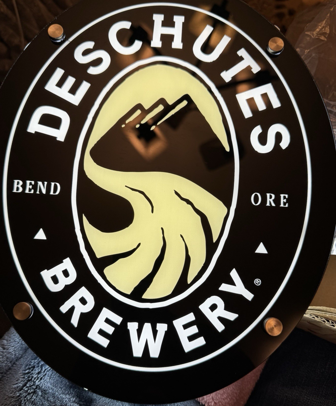 Deschutes Brewery LED beer bar sign featuring the company\'s logo