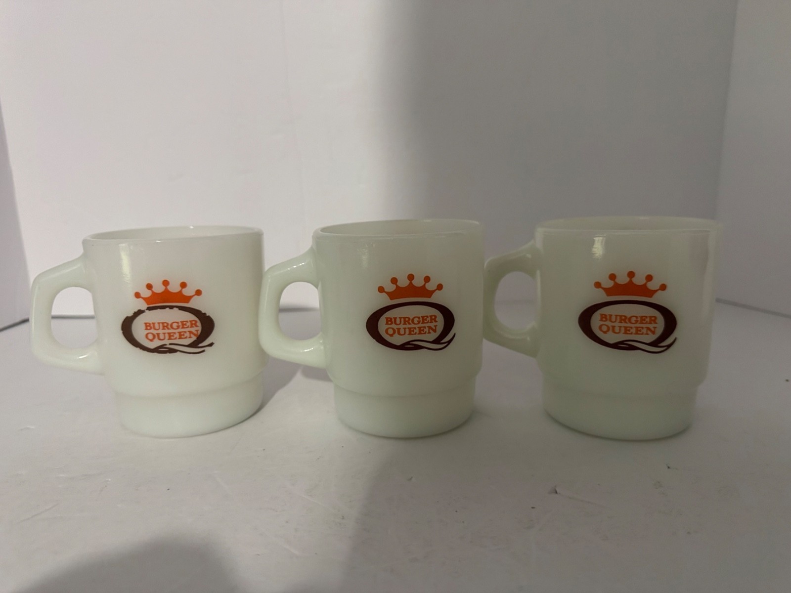 2- VINTAGE BURGER QUEENGOOD MORNING COFFEE CUPS - FIRE KING MILK GLASS