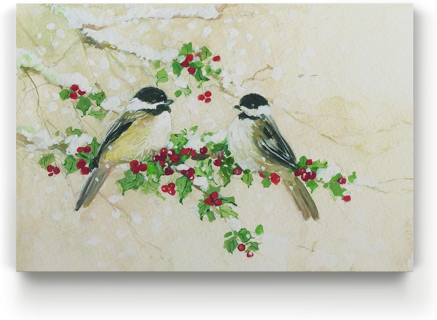Renditions Gallery Christmas Chickadees Birds Holly Wall Art 28X40 LT18