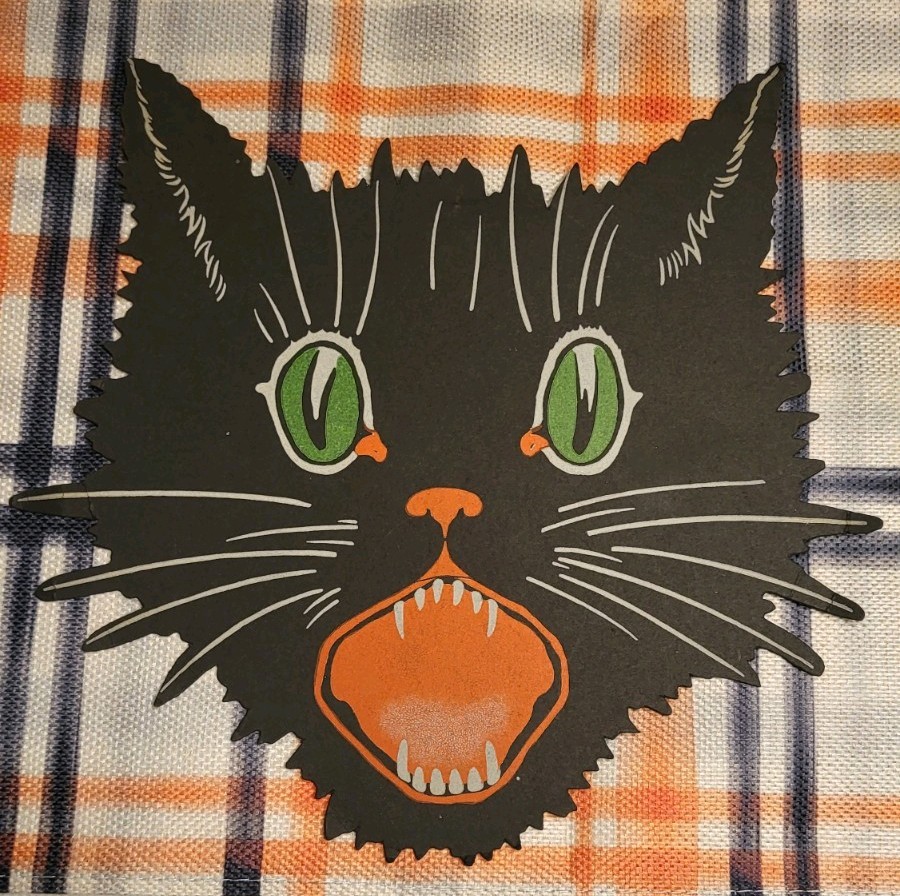 Old Vintage Large Halloween Dennison Diecut Cat Face 1930\'s Old Vintage Large Halloween Dennison Diecut Cat Face 1930\'s