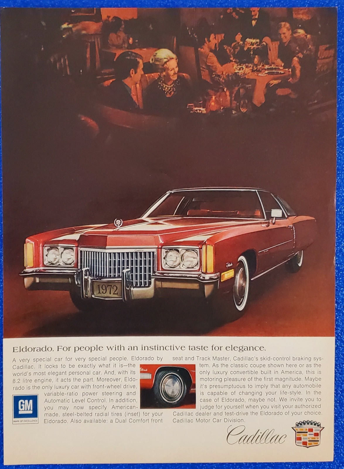 1972 CADILLAC ELDORADO 8.2 LITRE ENGINE ORIGINAL CLASSIC AMERICAN ICON PRINT AD