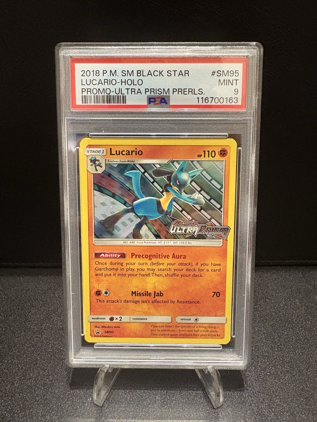 Pokemon Lucario SM95 Promo Ultra Prism Prerelease PSA 9 - Low Pop Pokemon Lucario SM95 Promo Ultra Prism Prerelease PSA 9 - Low Pop