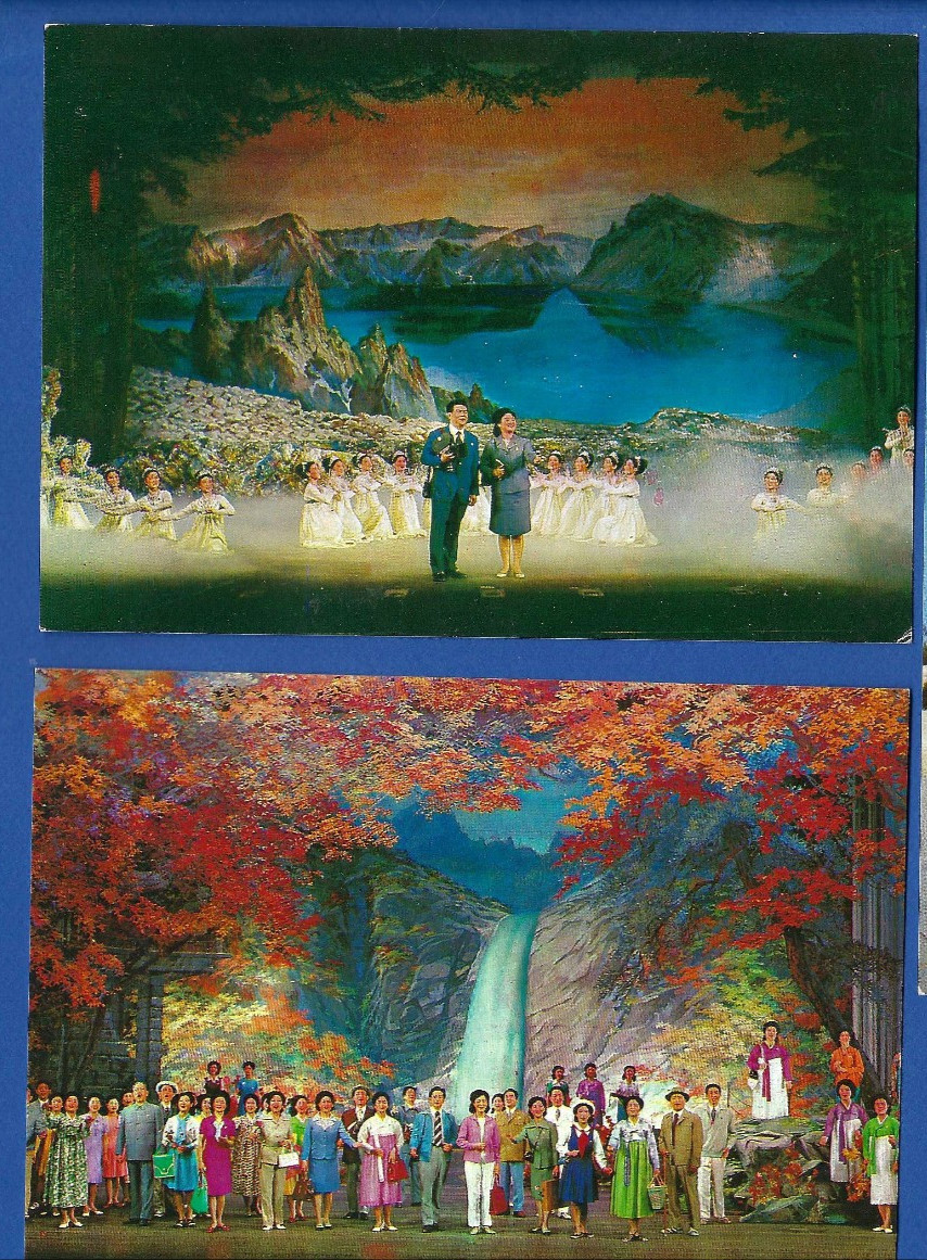 set of 2 old postcards, Pyongyang, Opera, North Korea