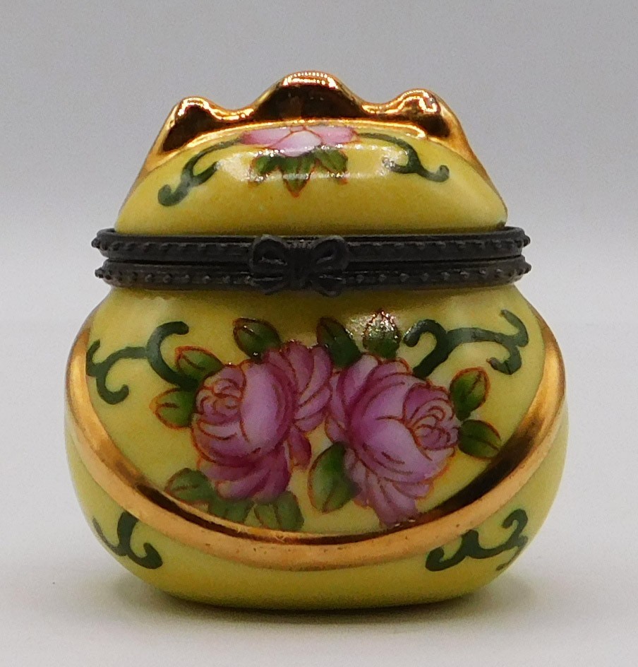 Antique French Limoges Porcelain HandPainted Floral Trinket Box Gold Trim Marked