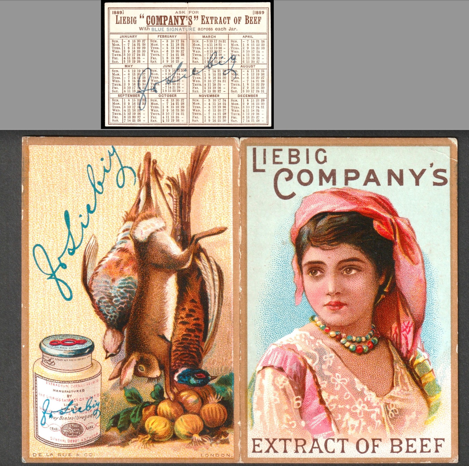 LIEBIG Calendar 1889 ENGLISH Language American Folding Victorian Trade Card