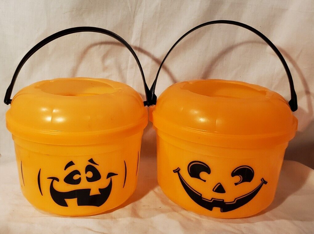 Vintage 1991 McDonald's Halloween Pumpkin Trick or Treat Pail Buckets Set of 2