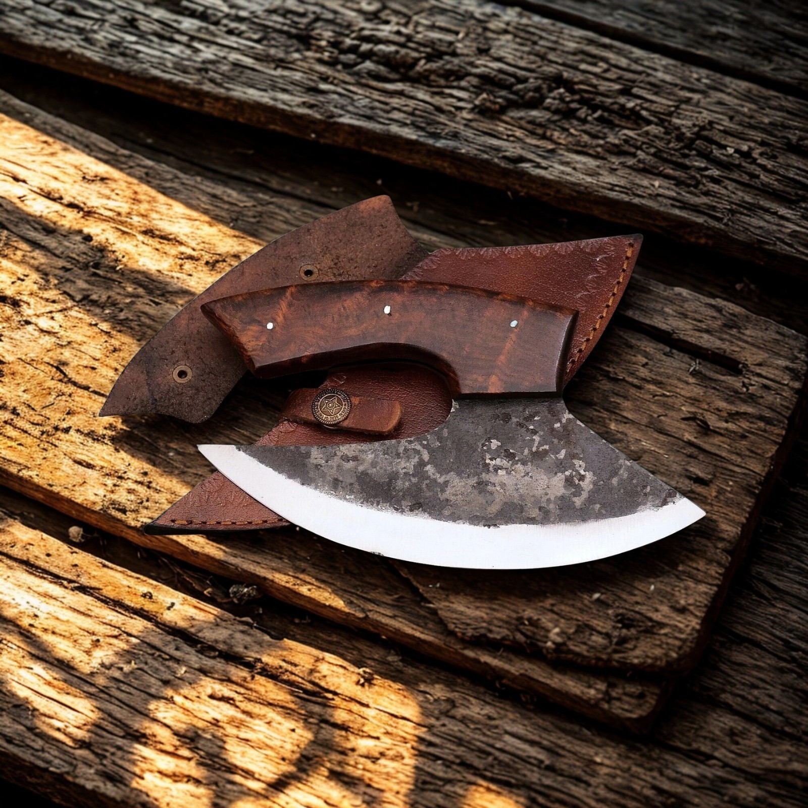 SHARD BLADE D2 Steel Alaskan ULU Hunting Knife Wood Handle Full Tang Sheath 7\