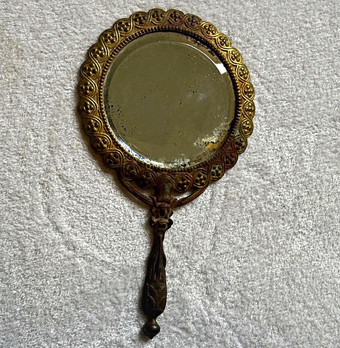 Antique Victorian ornate Bradley & Hubbard heavy handheld bronze vanity mirror Antique Victorian ornate Bradley & Hubbard heavy handheld bronze vanity mirror