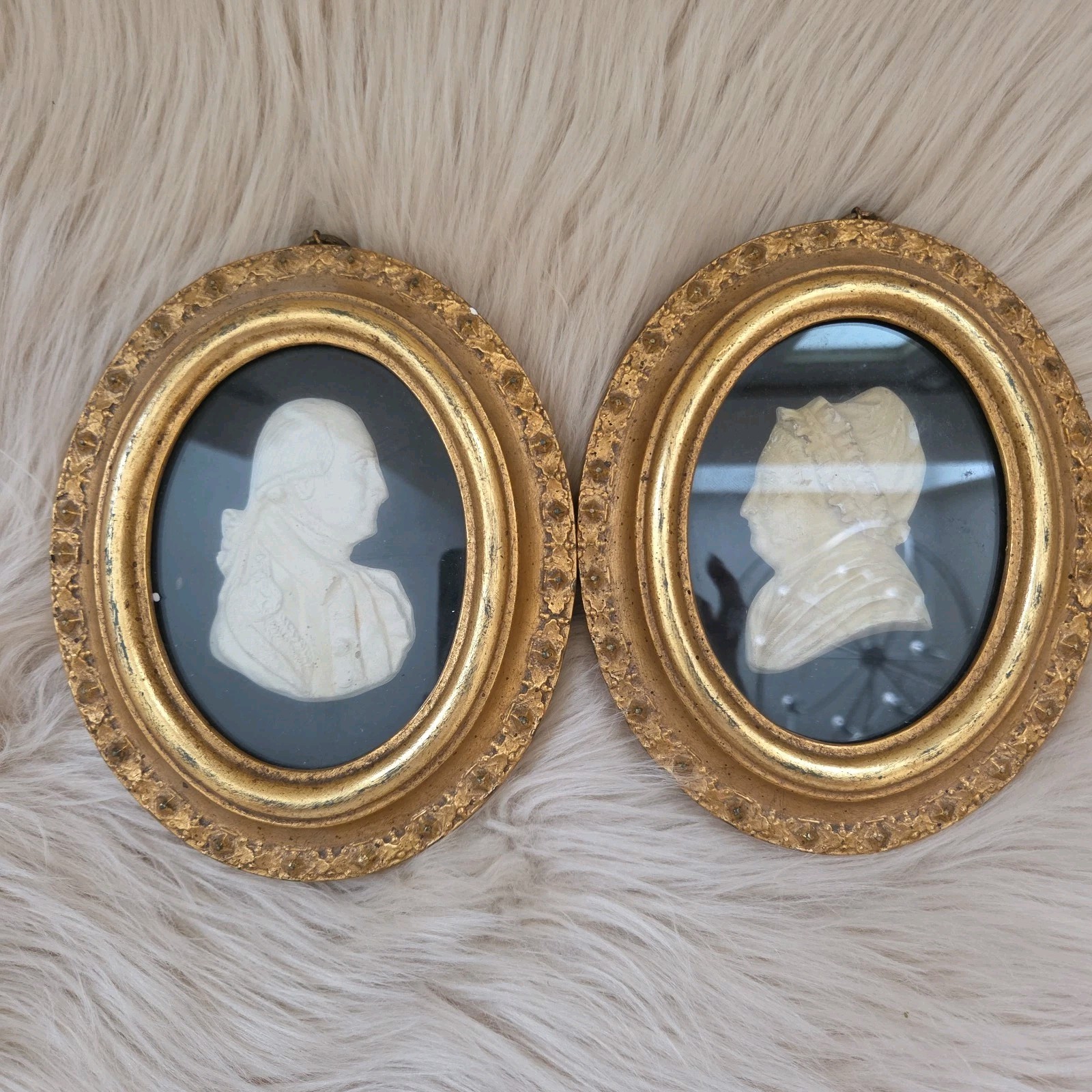 Vintage Borghese George & Martha Washington Cameo Relief Portraits Gold Frames Vintage Borghese George & Martha Washington Cameo Relief Portraits Gold Frames