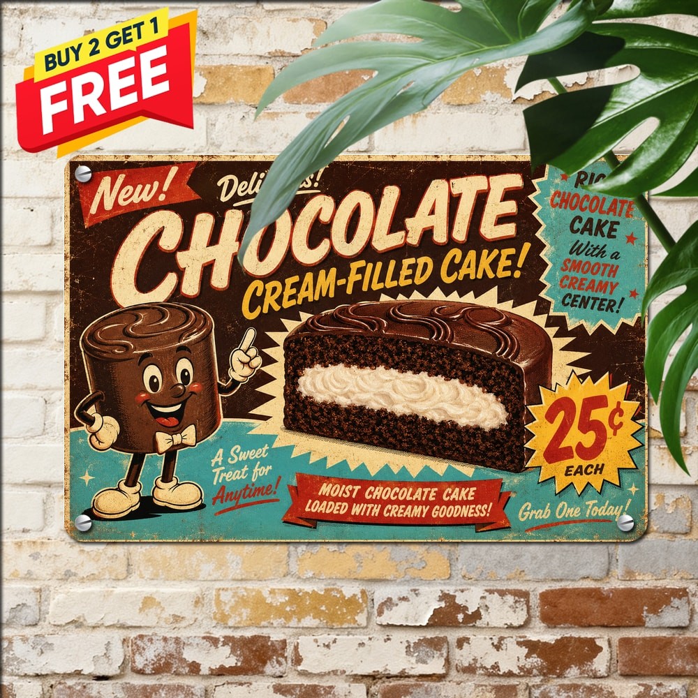Retro Chocolate Cake Dessert Store Sweet Snack Pastry Shop Metal Tin Sign