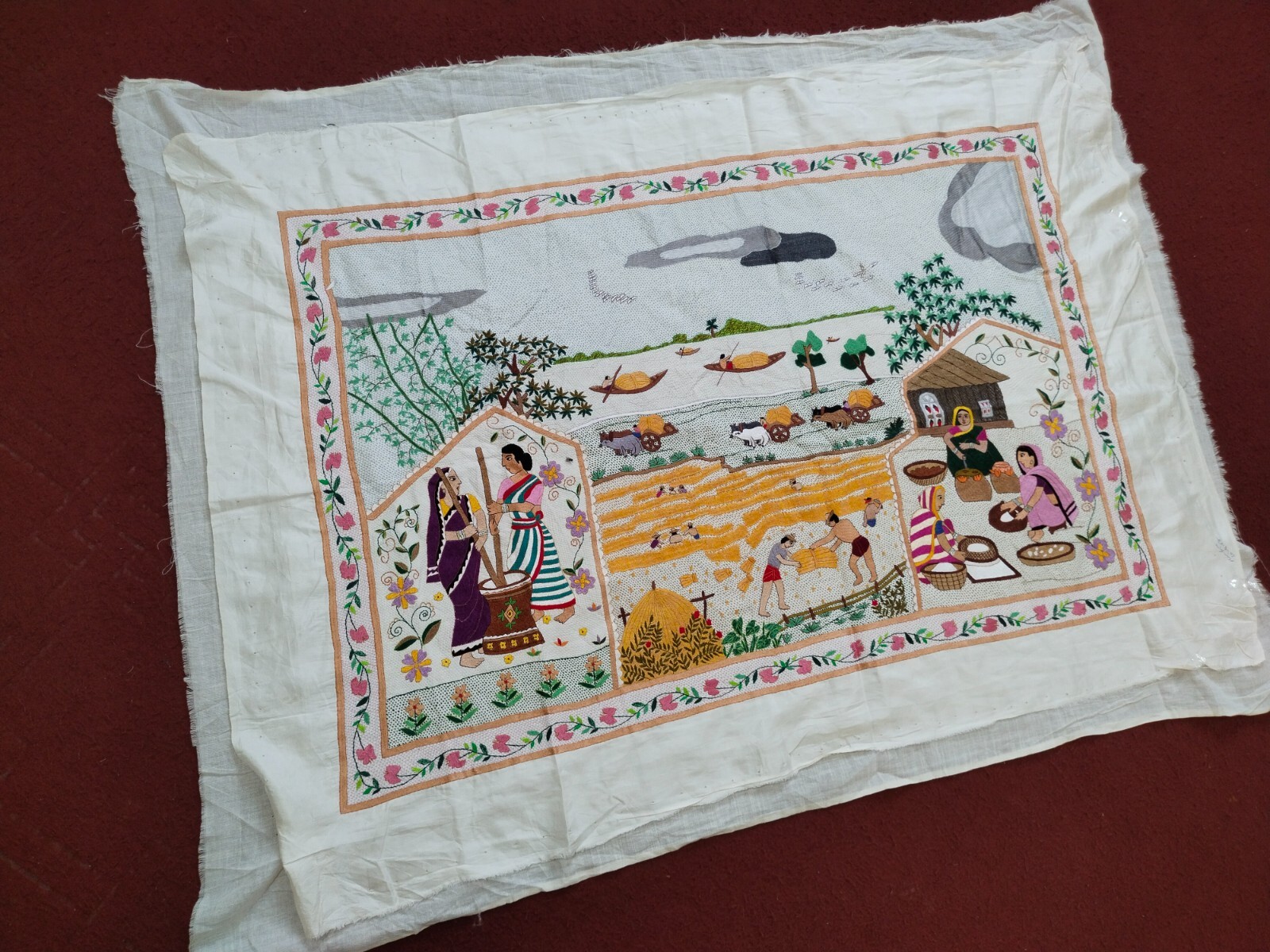 gorgeous nakshi kantha silk embroidery needlework tapestry embroidered panel gorgeous nakshi kantha silk embroidery needlework tapestry embroidered panel
