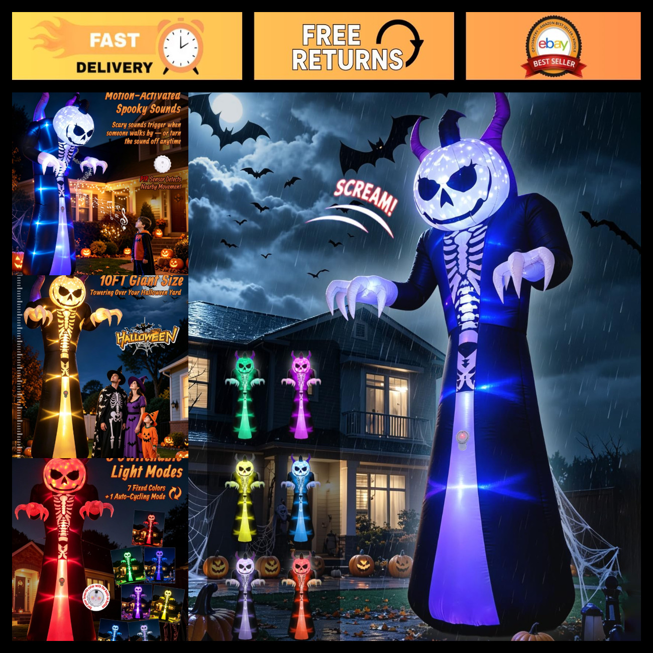 10FT Grim Reaper Halloween Inflatable Decoration, Motion-Activated Scary Prop 10FT Grim Reaper Halloween Inflatable Decoration, Motion-Activated Scary Prop