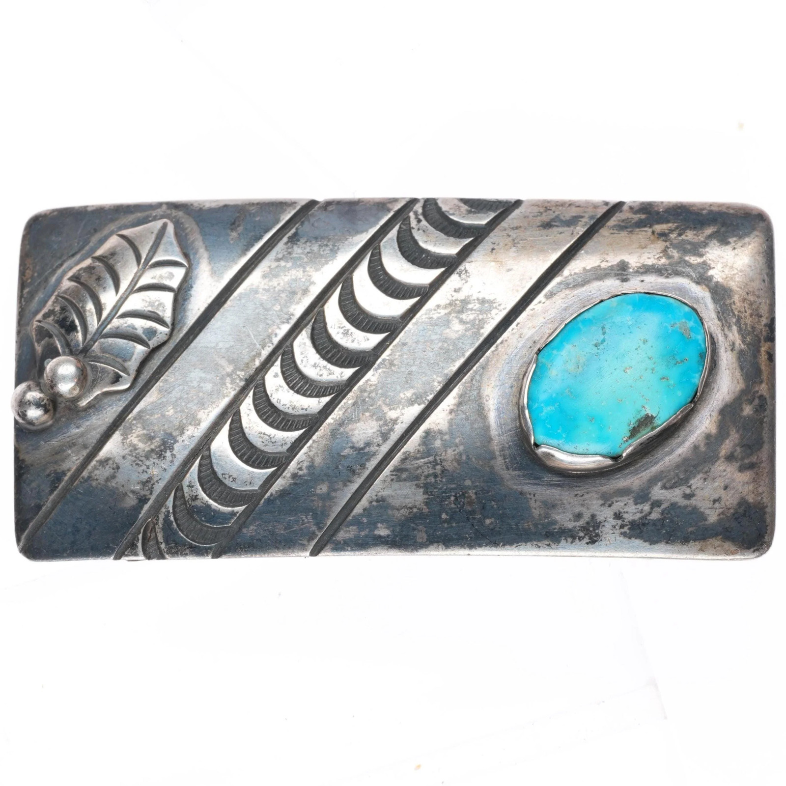 c1950\'s Vintage Navajo turquoise stamped sterling silver buckle for 1\ c1950\'s Vintage Navajo turquoise stamped sterling silver buckle for 1\