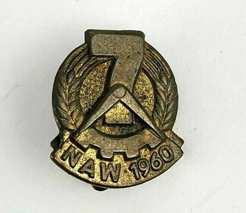 1960 NAW Nationale Aufbauwerk GDR German National Front Compass Hammer Pin Badge