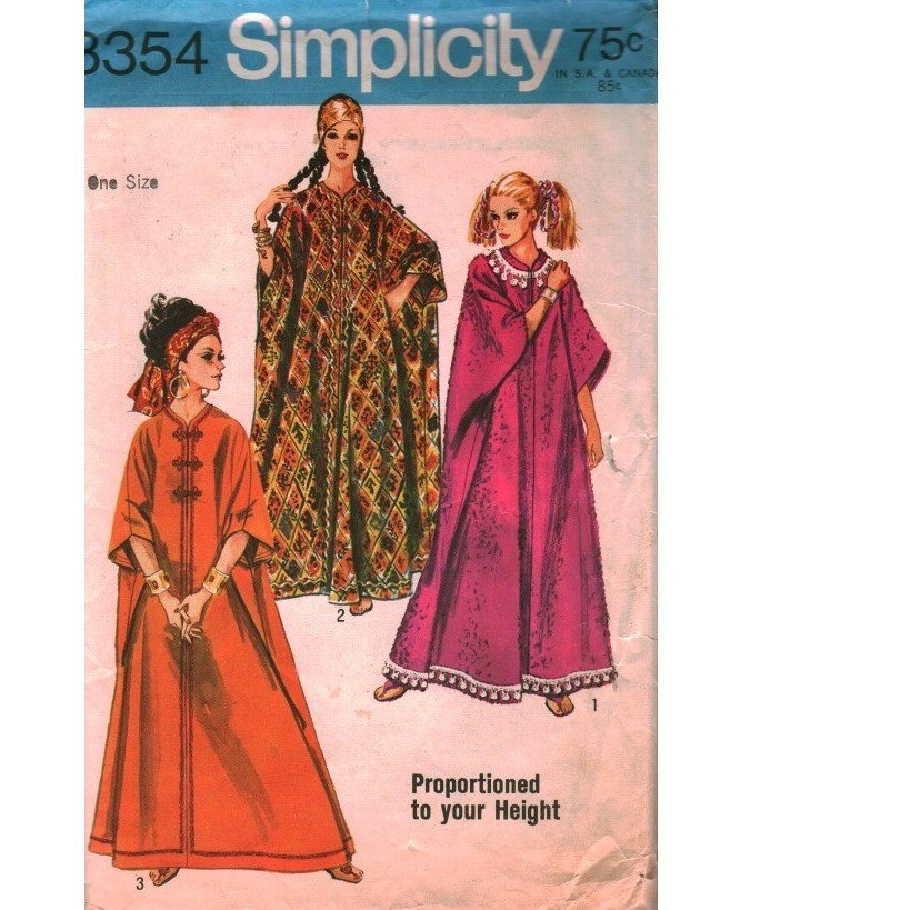 Vintage 1960s Simplicity 8354 Caftan Sewing Pattern One Size Proportioned Height Vintage 1960s Simplicity 8354 Caftan Sewing Pattern One Size Proportioned Height