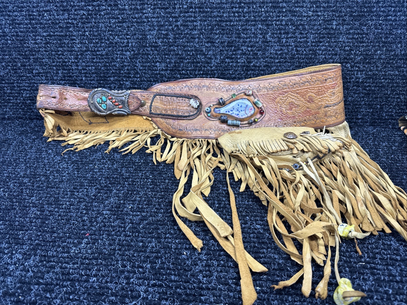 Native American Tasseled Fringed Belt Handmade Beads Buckle Stones Vintage Rare Native American Tasseled Fringed Belt Handmade Beads Buckle Stones Vintage Rare
