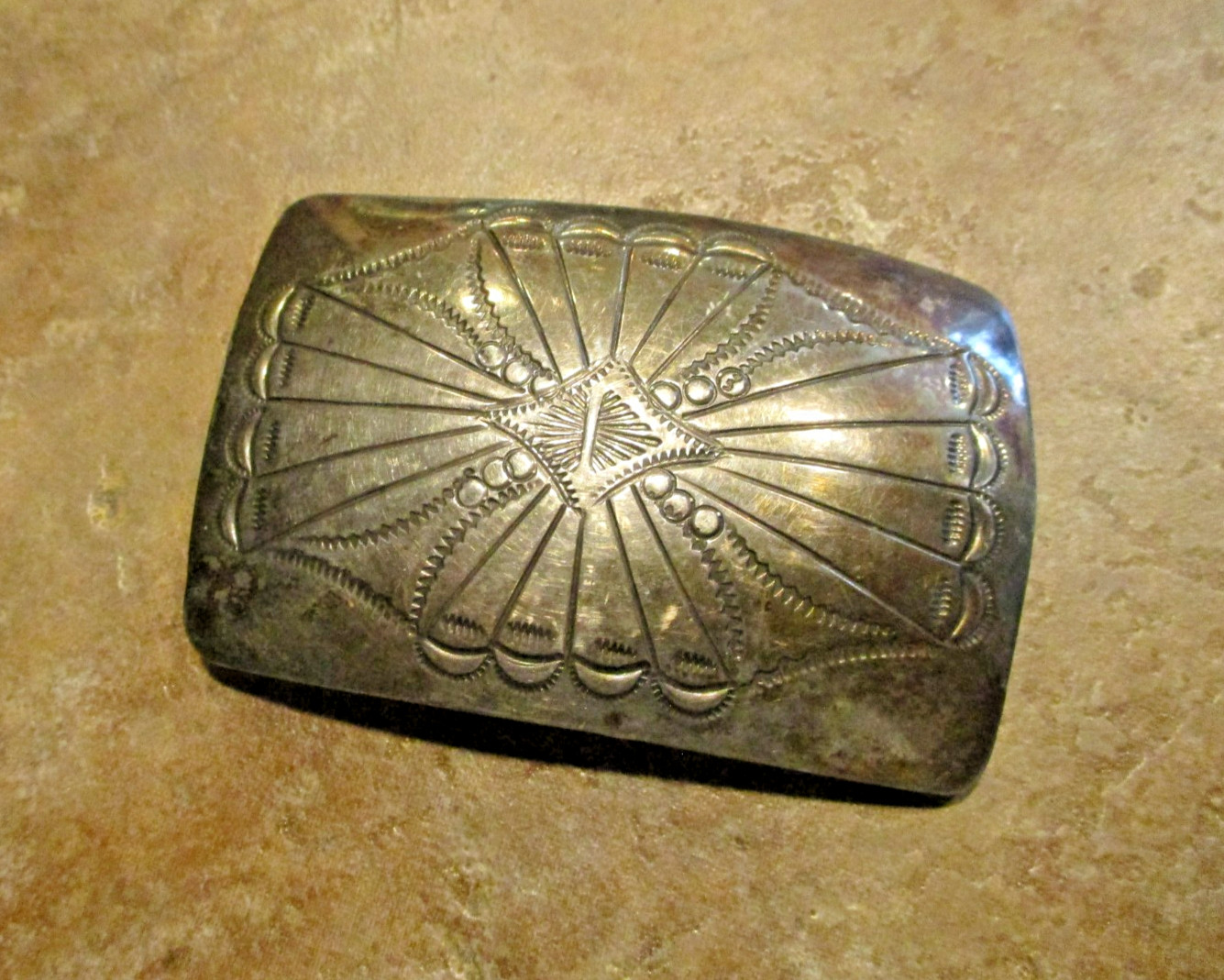 OUTSTANDING Vintage Navajo Sterling Silver Stamped Design CONCHO Belt Buckle OUTSTANDING Vintage Navajo Sterling Silver Stamped Design CONCHO Belt Buckle