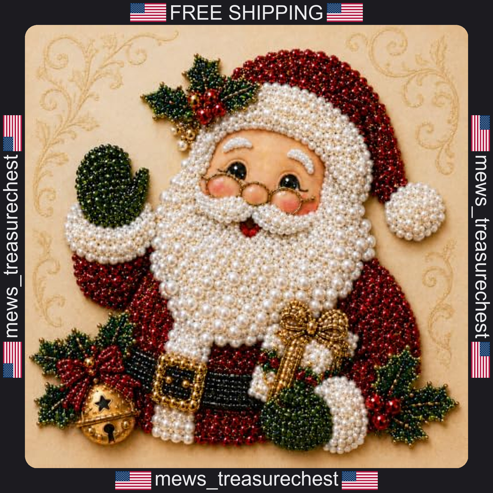 Christmas Pearl Diamond Painting Kit with Frame Santa Reindeer Tree